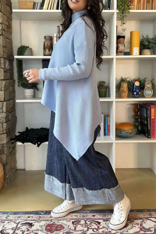 Bowie Asymmetric Turtle Neck Ribby Knit Ice